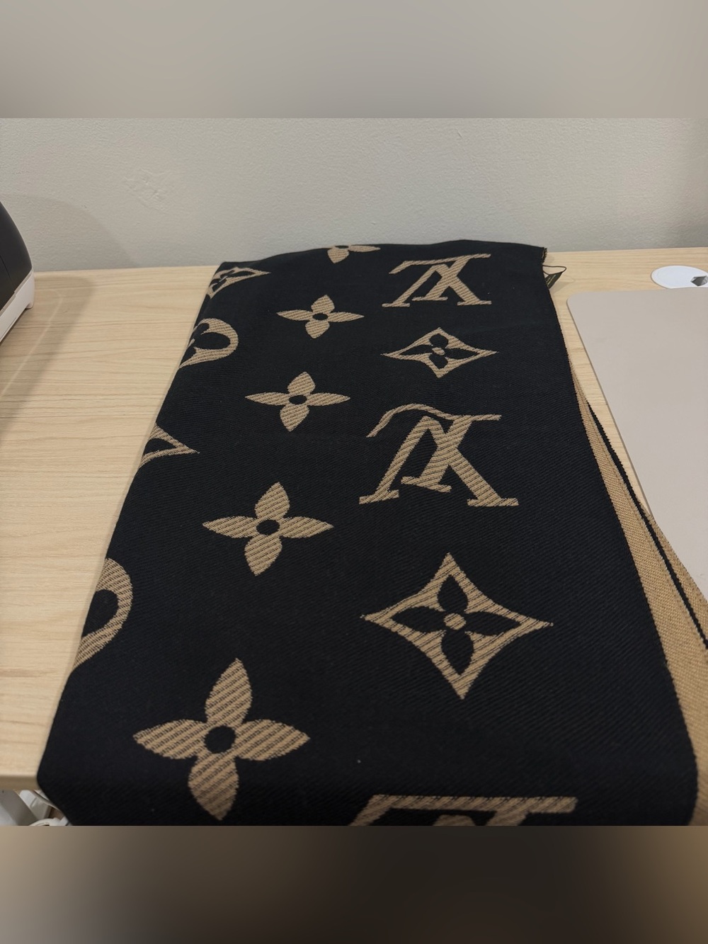 Louis Vuitton Black and Brown Monogram Wool Scarf